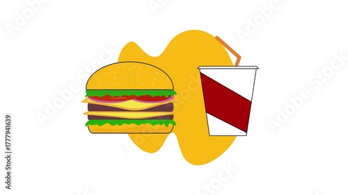 Burger fast food tasty hamburger with smoothie juice drinks