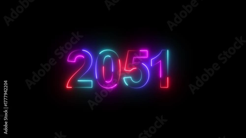 2051 neon line text. Abstract 2051 neon text animation, Glowing neon number text background. Four color Glowing neon line number text background 4k. happy new year 2051 animated