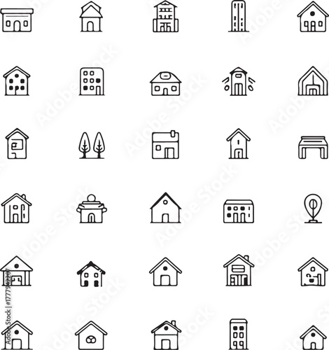 Real Estate thin line icons set. Mortgage, house, realtor, home, loan icon.
