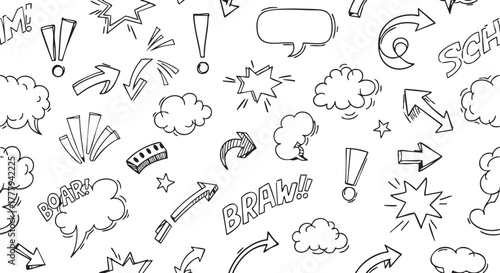 Cartoon speech bubbles arrows stars exclamation points and abstract elements design