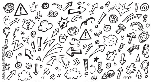 Collection of Hand Drawn Doodle Elements on White Background Vector Illustration