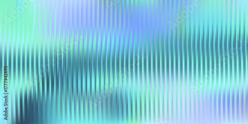Gradient fractal glass texture backdrop, horizontal ripple waves with teal aqua spectrum and soft blur. Fractal optical distortion, luminous ribbed field, modern vector illustration.