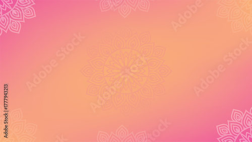 Round mandala on colorfull gradient background. Translucent mesh pattern in the form of a mandala. Mandala with floral patterns. Pastel Yoga template. Gradient background with round mandala