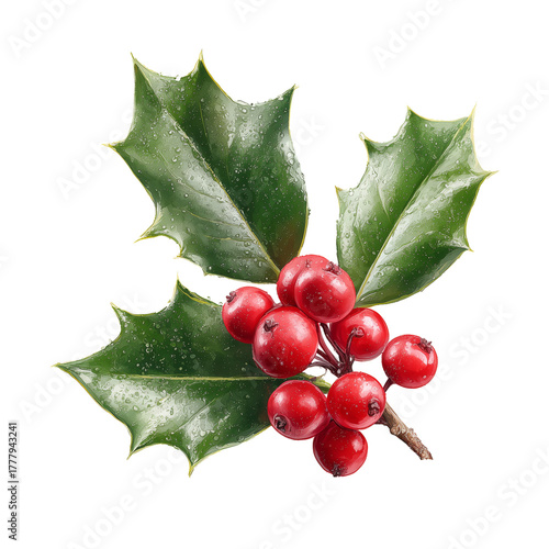 Bright Red Holly Berries on Glossy Green Leaves During the Winter Season