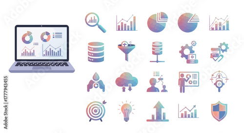 Laptop Displaying Data Analytics and Business Intelligence Visualizations.