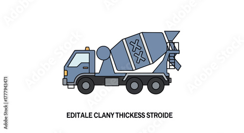 Vector Illustration of a Blue Concrete Mixer Truck.