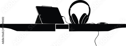Illustration of Headphone  and tablet silhouette Vector