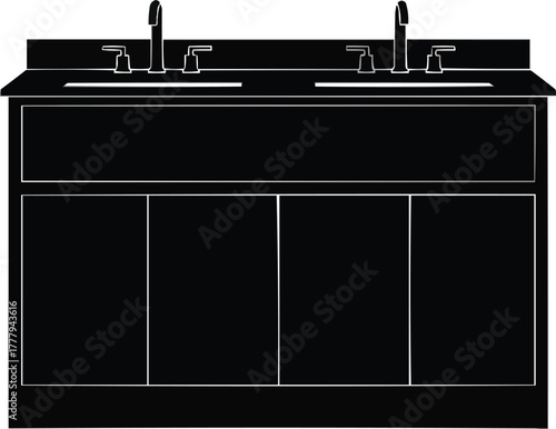 Illustration of Kitchen sink, Pedestal Sink Silhouette Vector