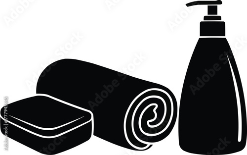 Illustration of Folded Towel on Counter with toiletries Silhouette