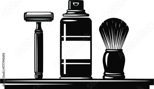 Illustration of Shaver and Foam Silhouette Vector