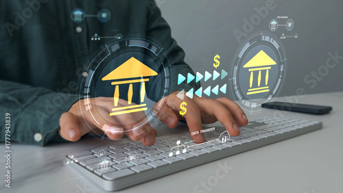 Bild auf Leinwand Online banking operations and interbank digital payment