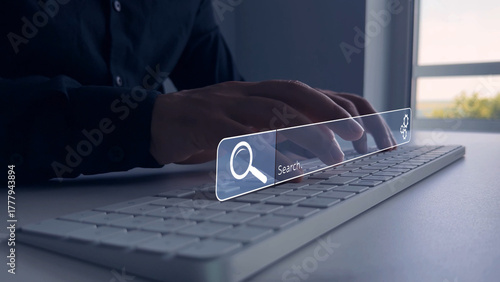 Photography Person clicking internet search page on touch screen