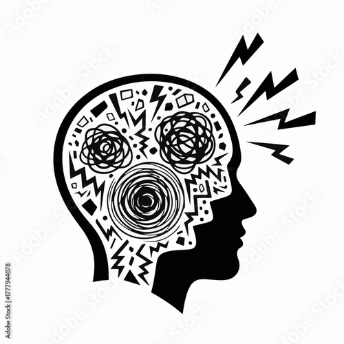 Abstract illustration of a stressed mind with chaotic thoughts and mental overload