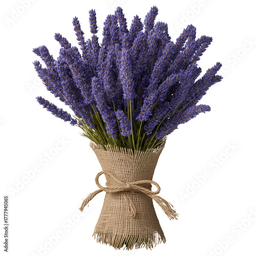 Lavender Bouquet Wrapped in Burlap at a Sunny Outdoor Market in Spring