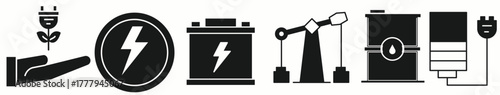 Clean vector icons showing solar, wind, and sustainable energy symbols.