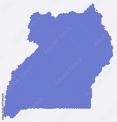 Uganda shape rings. Country map formed by stacked circles. Uganda boundary shape design. Beautiful vector illustration.