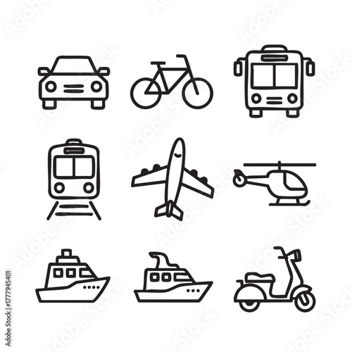 Simple line drawing of various modes of transportation options concept