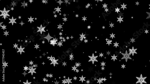 White snow overlay layer on black background, The winter background, falling snowflakes, christmas snowflakes holiday background loop, Falling snowflakes loopable animation