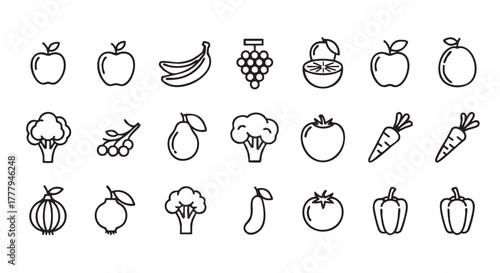 Vector Illustration of various fruits and vegetables healthy food icons