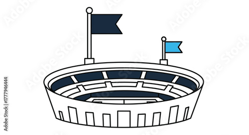 Simple illustration of a stadium with flags clean line art style