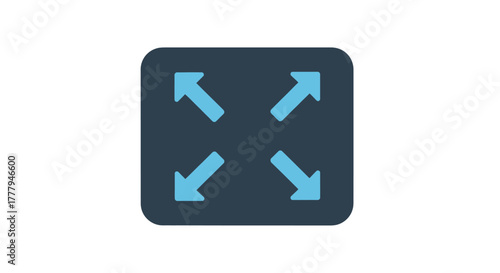 Dark blue rectangle with four light blue outward pointing arrows icon