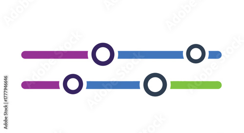 Colorful sliders with circular handles and contrasting line segments shown