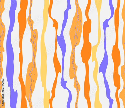 Seamless pattern in bright colors with sinuous vertical stripes for the design of silk fabrics for tailoring.