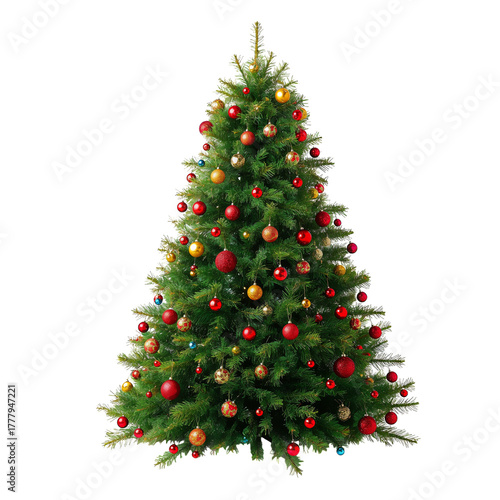 Beautifully Decorated Christmas Tree With Colorful Ornaments Displayed Indoor...