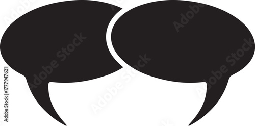 Two overlapping black speech bubbles creating a visual representation of conversation dialogue and communication between two entities or individuals