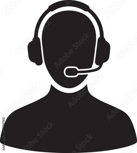 A stark black silhouette icon of a person wearing a headset with a microphone representing customer service or technical support