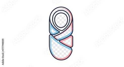 A stylized illustration of a newborn baby swaddled in a blanket.