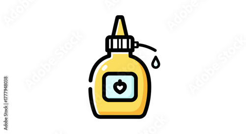 Illustration of a yellow squeeze bottle with a drop, possibly glue or sauce.