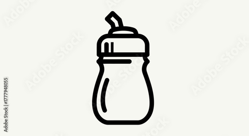 Black outline of a baby bottle with a nipple on a white background.