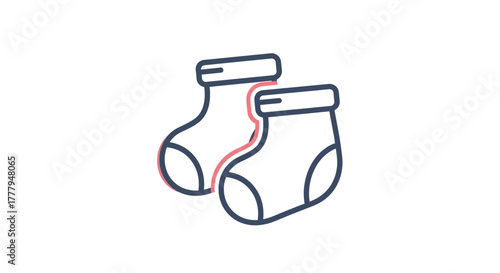 Two outlined baby socks, one with a red accent line, against a white background.