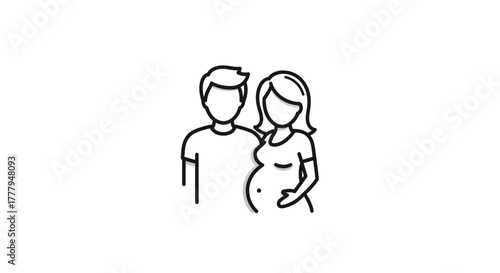 Simple line art depiction of a pregnant woman and her partner, embracing.