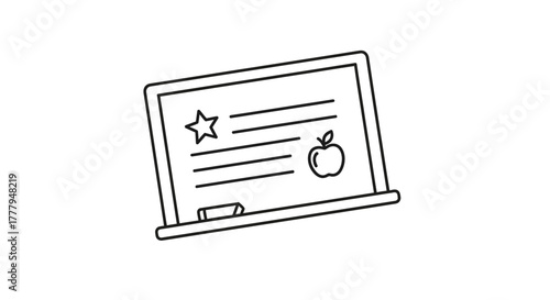 A simple line drawing of a chalkboard displaying educational symbols.