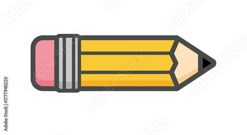 A simple, illustrated pencil, featuring an eraser and sharpened tip, isolated on white.