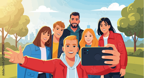 Group of friends taking a selfie with a smartphone