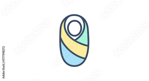 Stylized illustration of a newborn baby swaddled in a blanket, depicted with soft pastel colors.