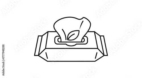 Simple line art illustration of a package of wet wipes with a leaf design on top.