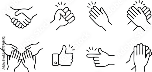 Hand Gesture Icon Set - Vector Illustration of Handshake, Fist Bump, Applause, and Like Icons for Design and Communication