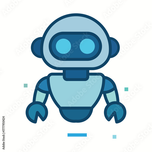 Cute Futuristic Robot Character in Flat Vector Style