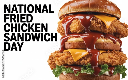 National Sandwich Day, Juicy crispy chicken burger dripping sauce for National Sandwich Celebration Day.