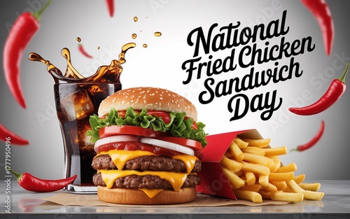 National Sandwich Day, Crispy fried chicken sandwich with melted cheese and spicy flavor.