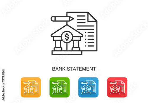 Bank Statement Icon Line Multi Color Vector Illustration