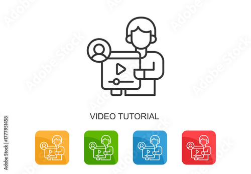 Video Tutorial  Icon Line Multi Color Vector Illustration