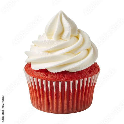 Delicious Red Velvet Cupcake With Creamy Frosting on Top, Perfect for Dessert...