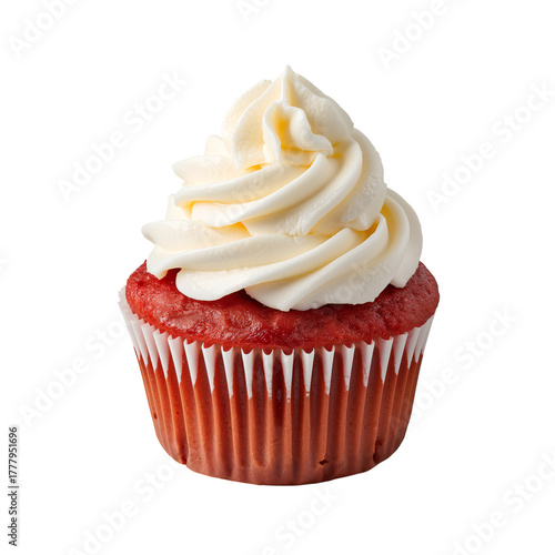 Delicious Red Velvet Cupcake With Creamy Frosting on Top, Perfect for Dessert...