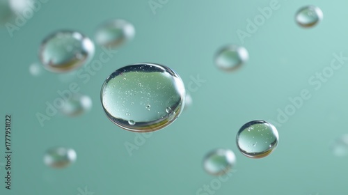 Water droplets floating in mid-air, with a soft background