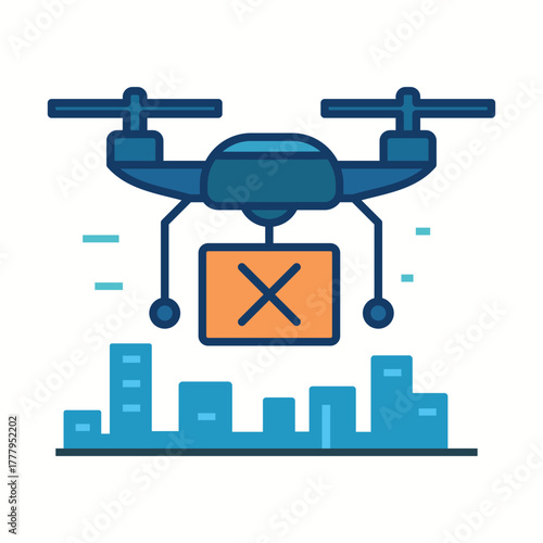 Modern Drone Delivery Icon with City Background